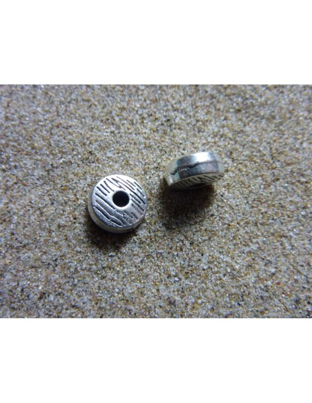 5 Perles rondelle, connecteur en métal argenté, gravé 8,1mm