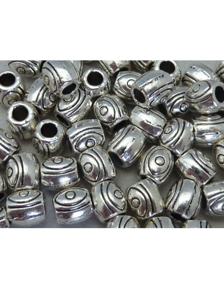 25 Perles connecteur olive gravé en métal argenté 6,2mm