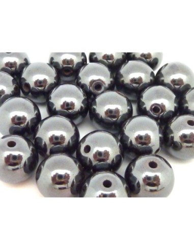 R-2 Perles hématite ronde 12,2mm, trou pour passage du fil large 1,9mm