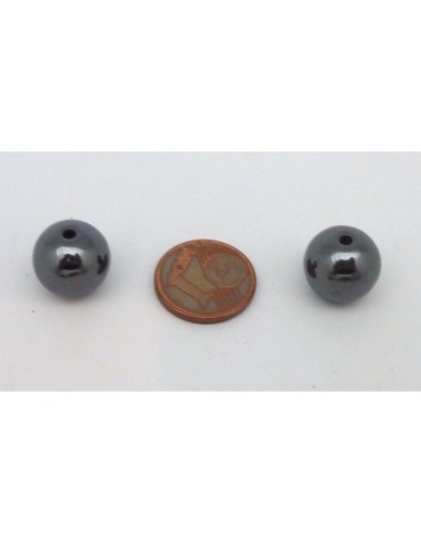 R-2 Perles hématite ronde 12,2mm, trou pour...