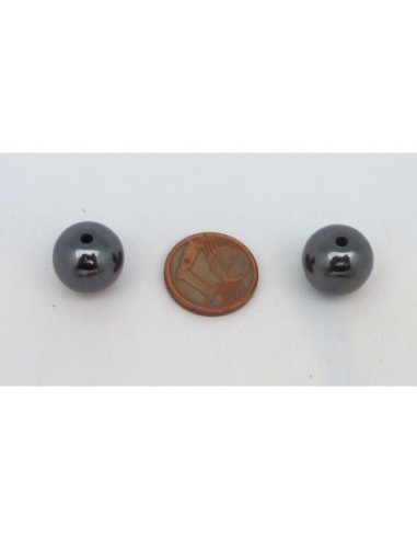 R-2 Perles hématite ronde 12,2mm, trou pour...