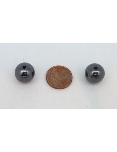 R-2 Perles hématite ronde 12,2mm, trou pour passage du fil large 1,9mm