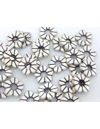 5 Perles fleur, Connecteur, intercalaire, anneau fleur métal argenté