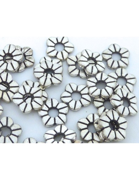 5 Perles fleur, Connecteur, intercalaire, anneau fleur métal argenté