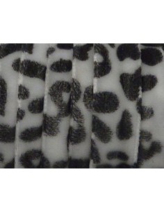 Ruban galon plat velours de couleur blanc, gris et noir motif panthère