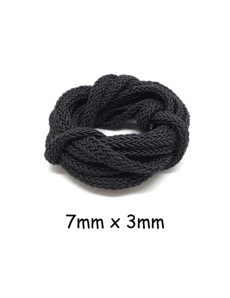 Cordon tressé plat en polyester noir 7mm x 2mm