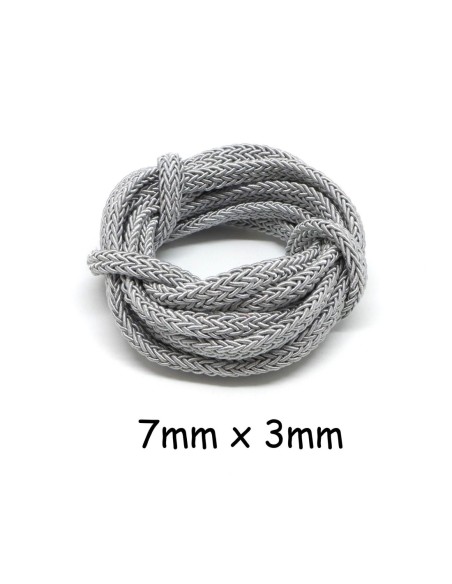 Cordon polyester gris clair argenté 7mm x 3mm