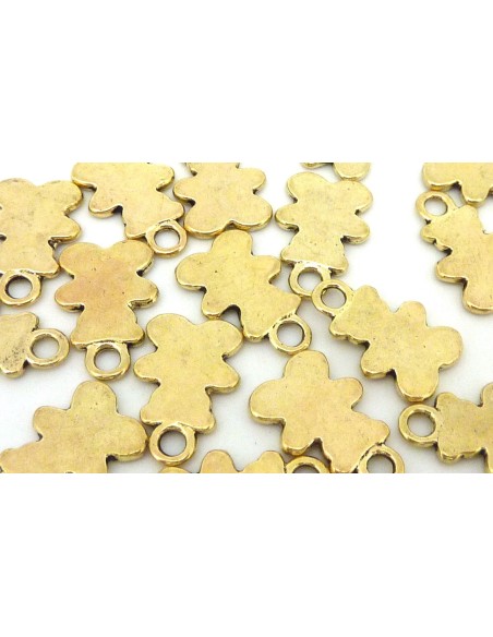 R-Breloque ourson en métal vieil or, jaune pâle 15,5mm