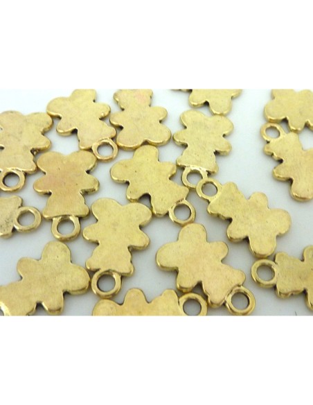 R-Breloque ourson en métal vieil or, jaune pâle 15,5mm