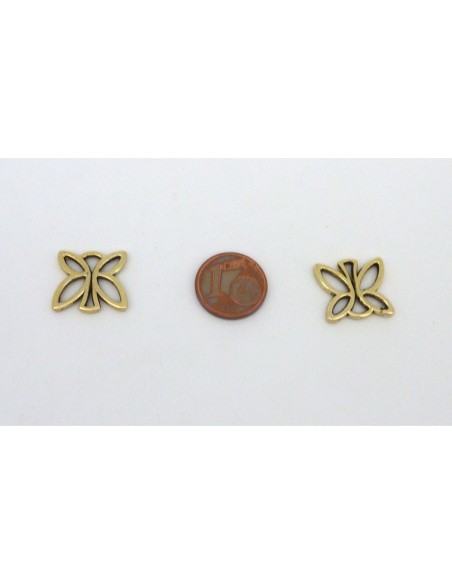 Breloque, connecteur papillon 15mm en métal vieil or, jaune pâle
