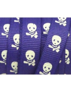 Ruban violet 10mm avec motif tête de mort blanche