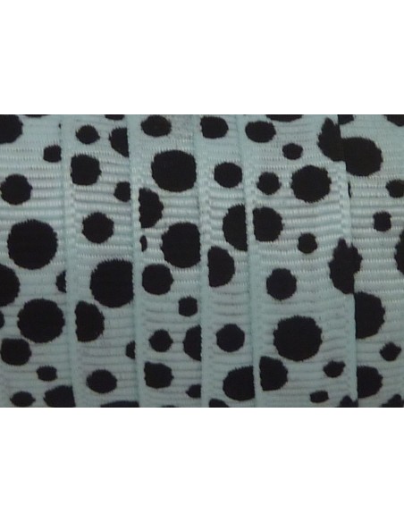Ruban 10mm bleu pâle à pois noirs 