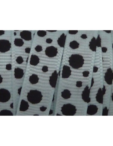 Galon plat à pois noirs sur fond bleu pâle