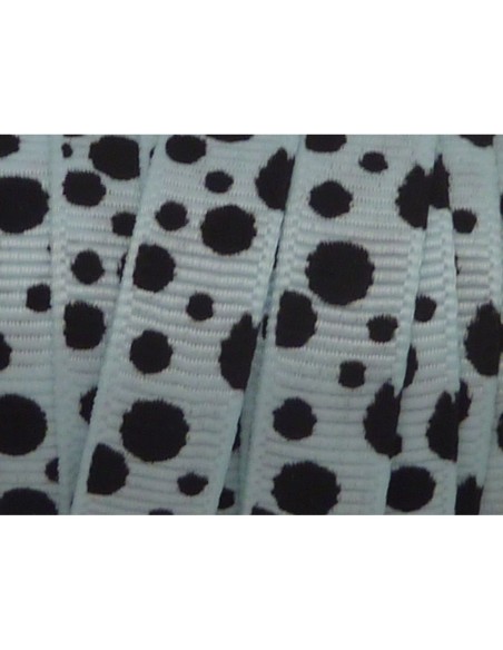 Galon plat à pois noirs sur fond bleu pâle