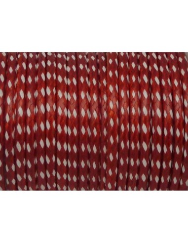 2,50m Cordon polyester enduit 2mm tressé rouge et blanc