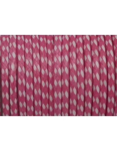 R-2,50m Cordon polyester enduit 2mm tressé rose et blanc