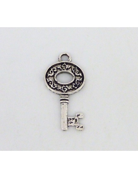 R-Breloque clé filigrane 30,2mm en métal argenté