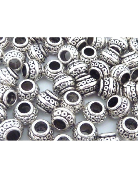 Perles 9mm tube arrondi gravé gros trou 4mm