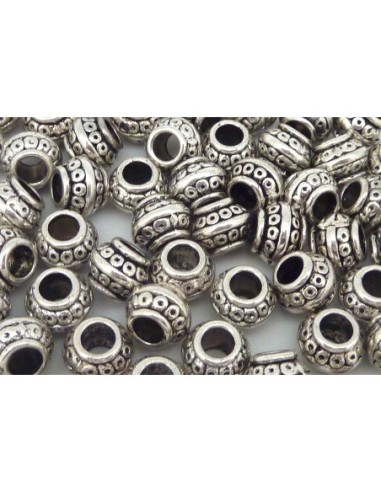 Perles à gros trou style ethnique 9mm argenté