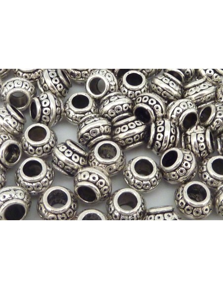Perles à gros trou style ethnique 9mm argenté