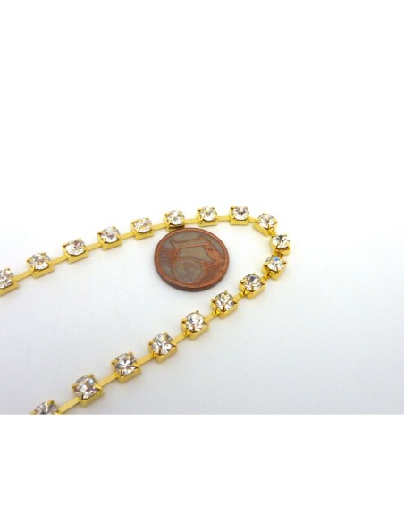 Chaine doré et strass 4mm Chaine doré et strass 4mm