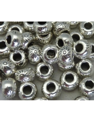 25 Perles connecteur ronde gravé soleil en métal argenté 7,5mm
