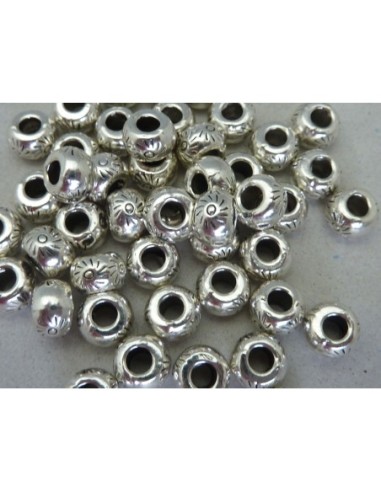 25 Perles connecteur ronde gravé soleil en métal argenté 7,5mm