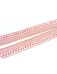Ruban organza motif coeur blanc et rouge