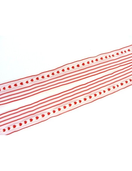Ruban organza motif coeur blanc et rouge