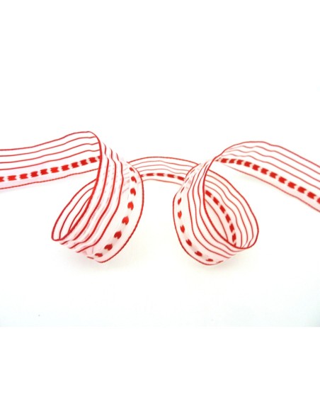 Galon organza motif coeur blanc et rouge
