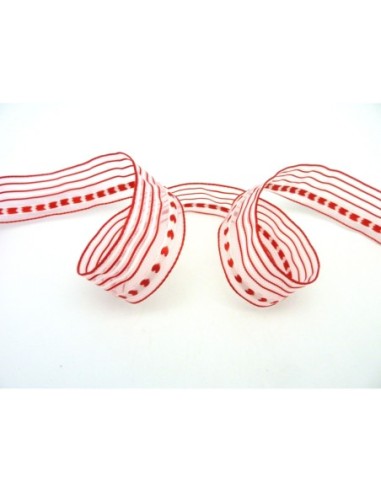 Ruban organza motif coeur blanc et rouge