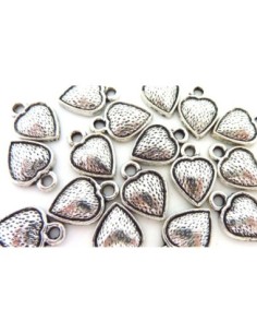 R-Breloque coeur strié 13mm en métal argenté