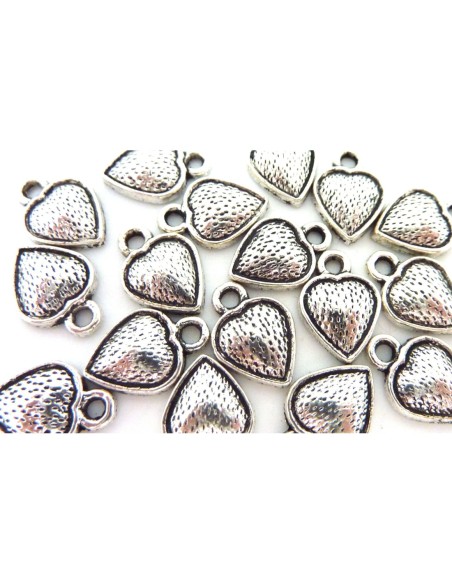 R-Breloque coeur strié 13mm en métal argenté