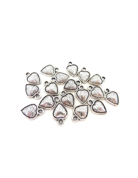 R-Breloque coeur strié 13mm en métal argenté