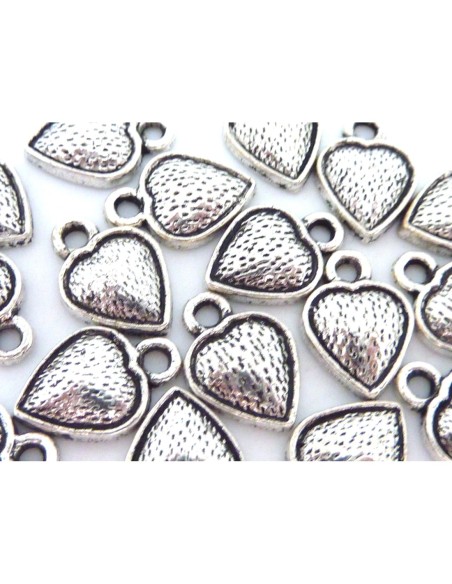 R-Breloque coeur strié 13mm en métal argenté