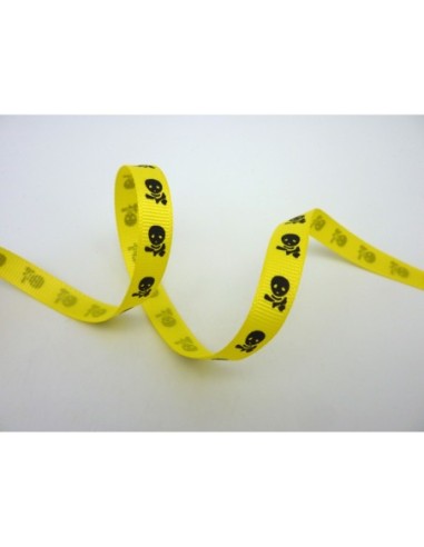 Galon jaune 10mm avec tête de mort noire
