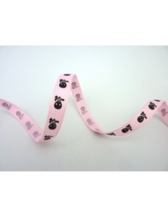 Ruban plat rose pâle 10mm avec tête de mort noire 2