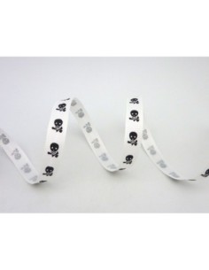 Ruban plat 10mm blanc avec tête de mort noire 2