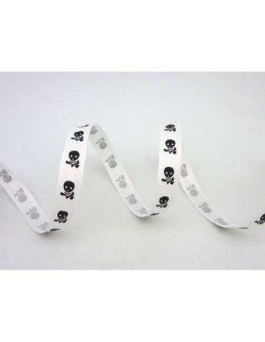 Galon blanc motif tête de mort noire 10mm