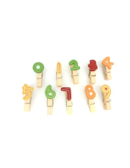 R-Lot de 10 mini pinces à linge chiffre en bois 35mm