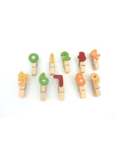 R-Lot de 10 mini pinces à linge chiffre en bois 35mm 2