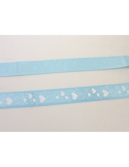 3,5m Ruban coeur 10mm coeur blanc sur fond bleu ciel