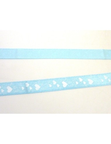 3,5m Ruban coeur 10mm coeur blanc sur fond bleu...