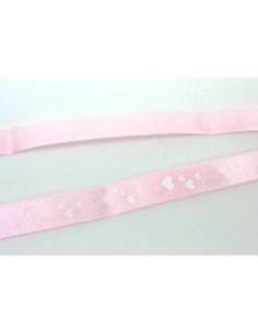 R-3,5m Ruban coeur 10mm coeur blanc sur fond rose pâle