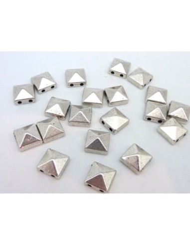 5 perles connecteur pyramide 2 trous en métal argenté - Punk Rock