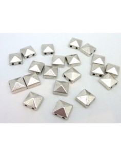 5 perles connecteur pyramide 2 trous en métal argenté -... 2