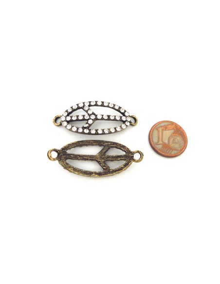 Connecteur Peace and Love 35mm métal bronze et strass