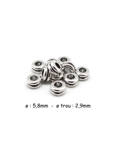 Perle intercalaire argenté 6mm à gros trou 3mm