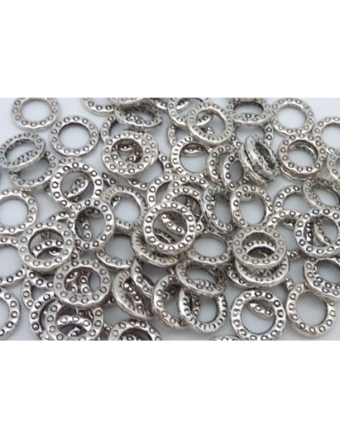 50 Perles intercalaire anneau gravé de rond en métal argenté 8,8mm