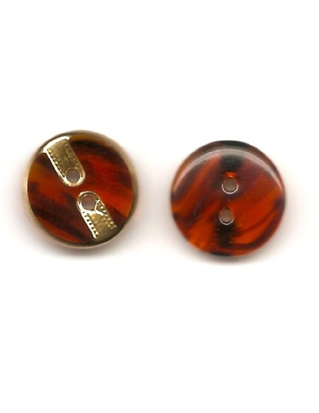 Bouton rond vintage marron et doré